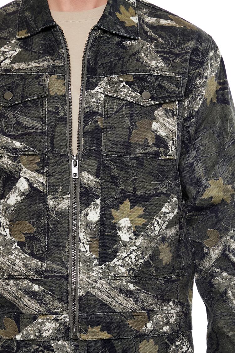 Leaf Print Zip-Up Trucker Jacket - Image 6