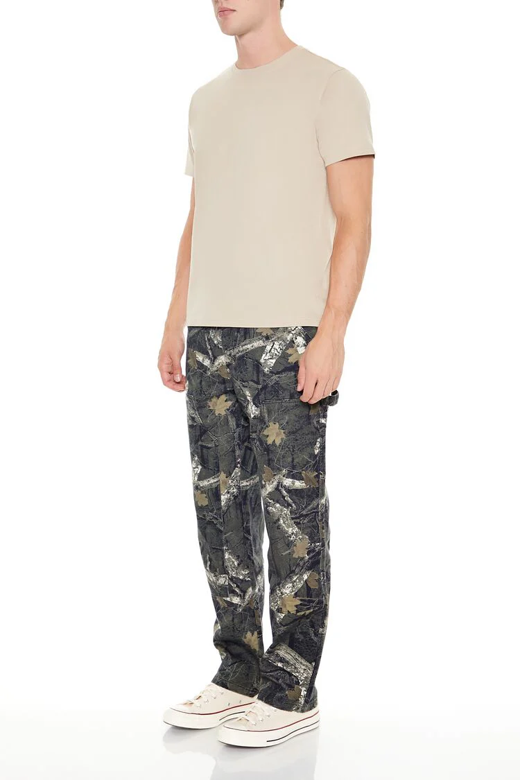 Leaf Print Mid-Rise Straight Pants - Image 3