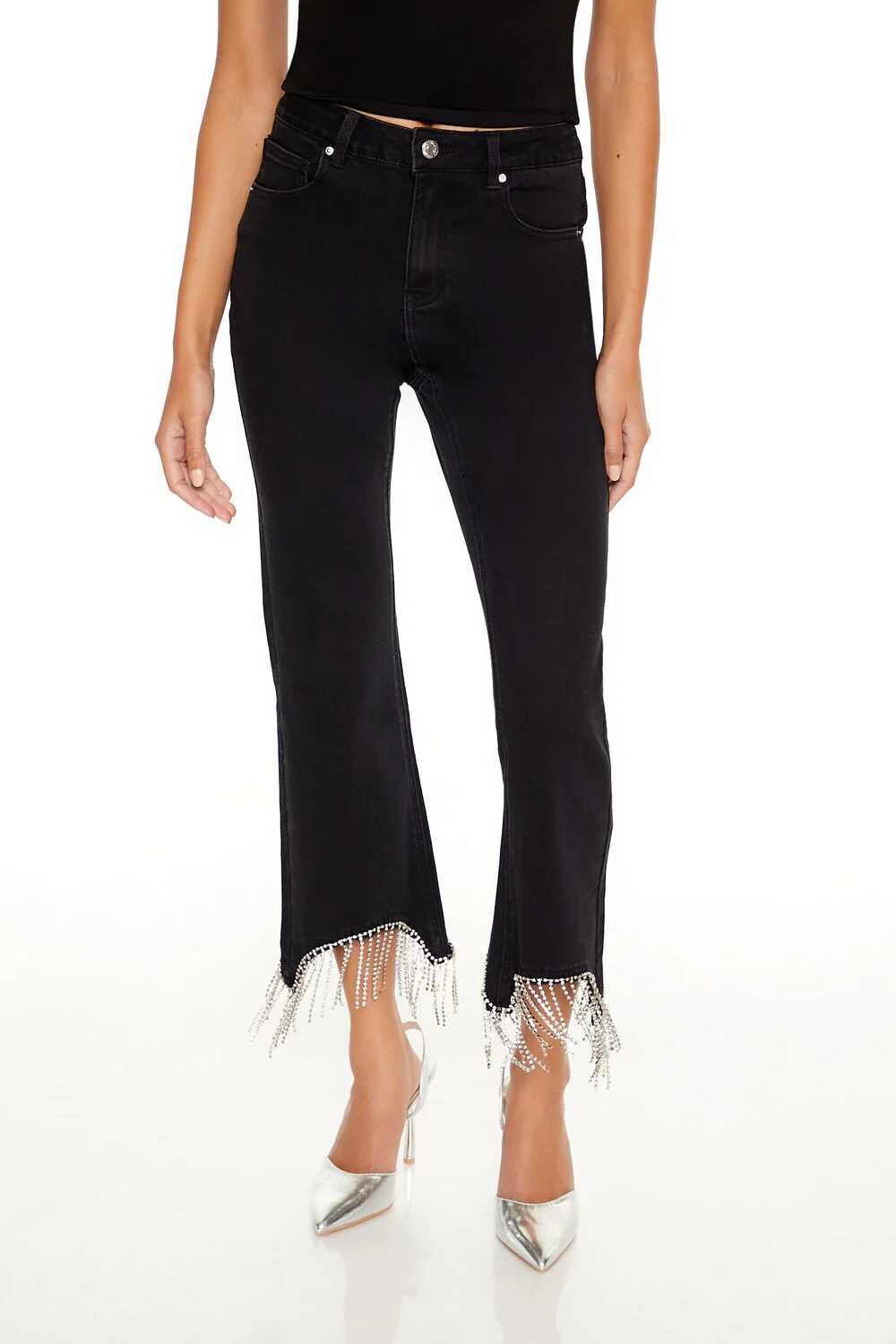 Rhinestone Fringe High-Rise Jeans - Image 2