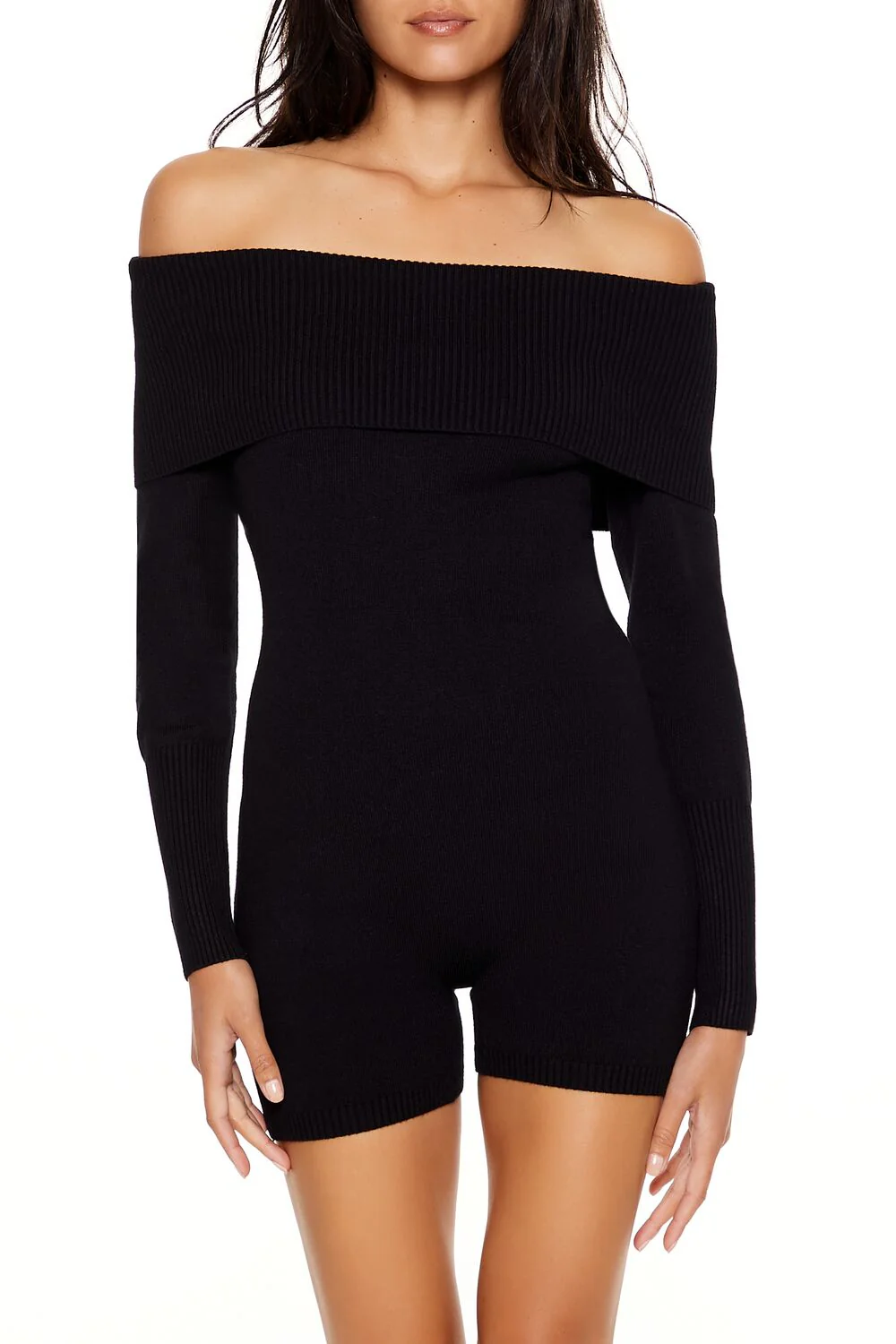 Sweater-Knit Off-the-Shoulder Romper - Image 2
