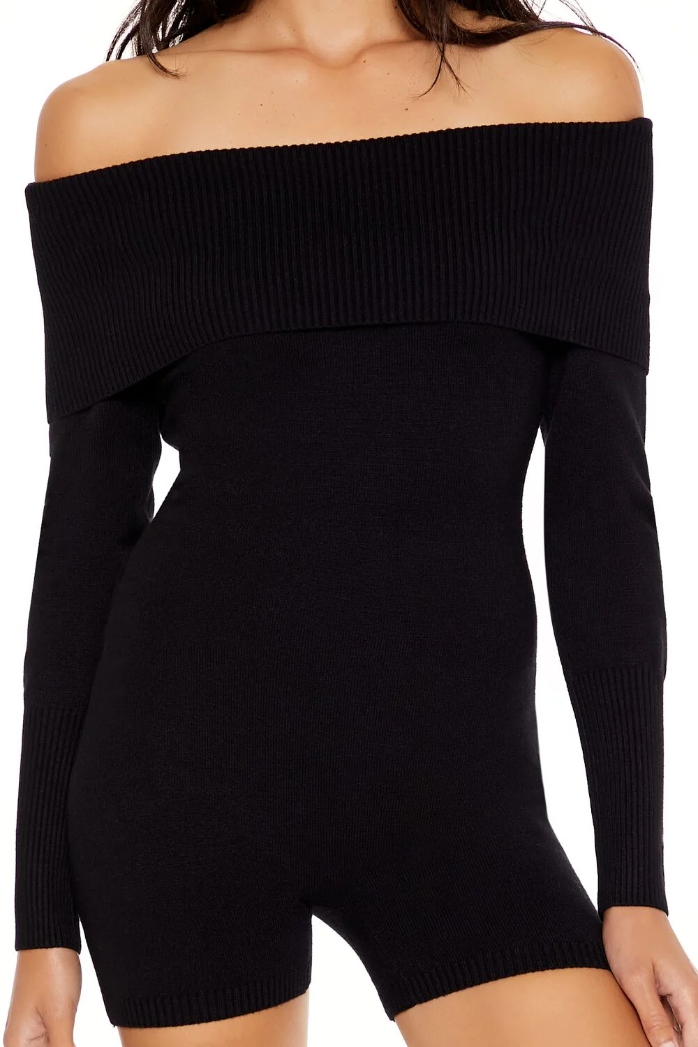 Sweater-Knit Off-the-Shoulder Romper - Image 5