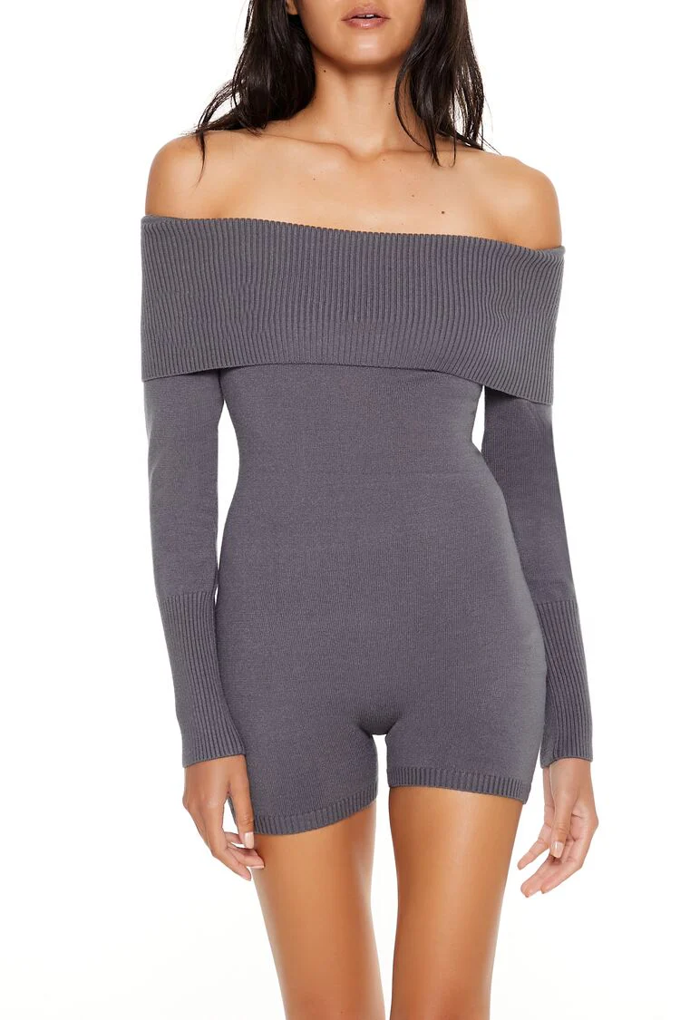 Sweater-Knit Off-the-Shoulder Romper - Image 7