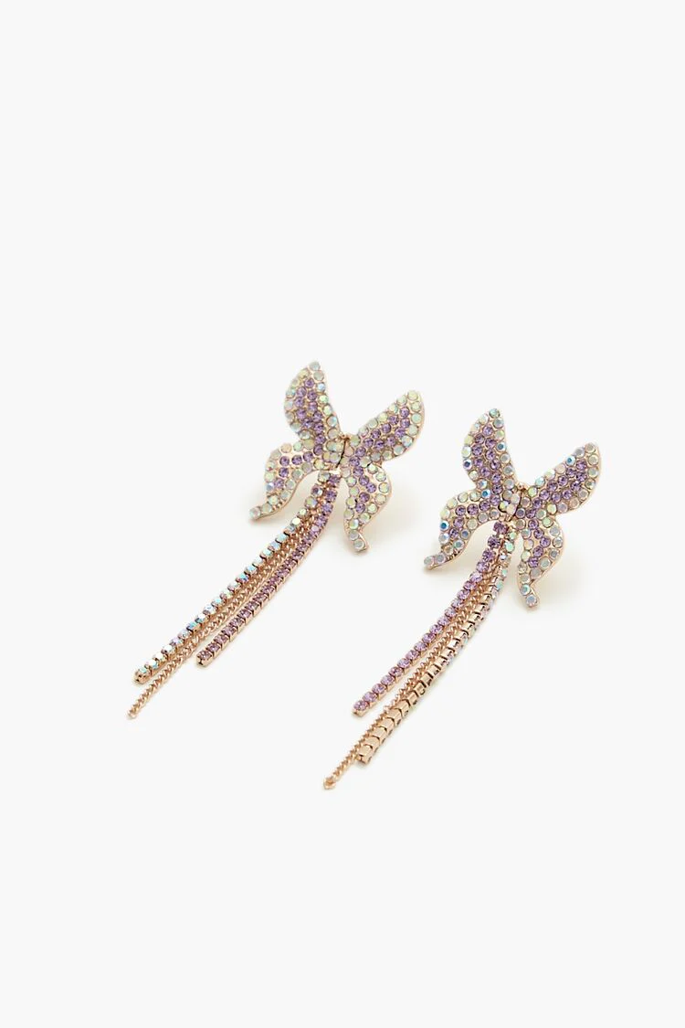 Rhinestone Butterfly Drop Earrings - Image 2