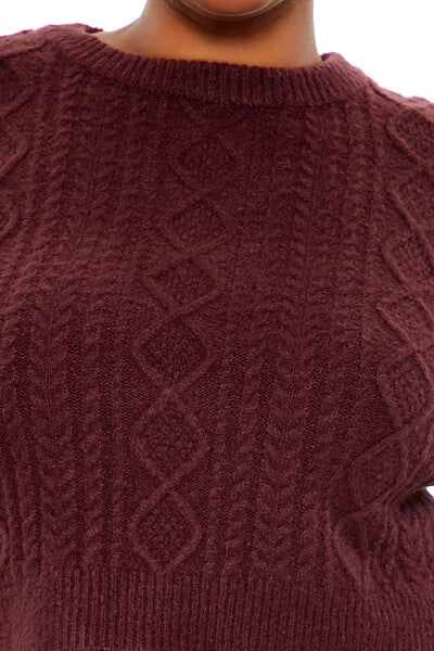 Plus Size Cropped Cable Knit Sweater - Image 3