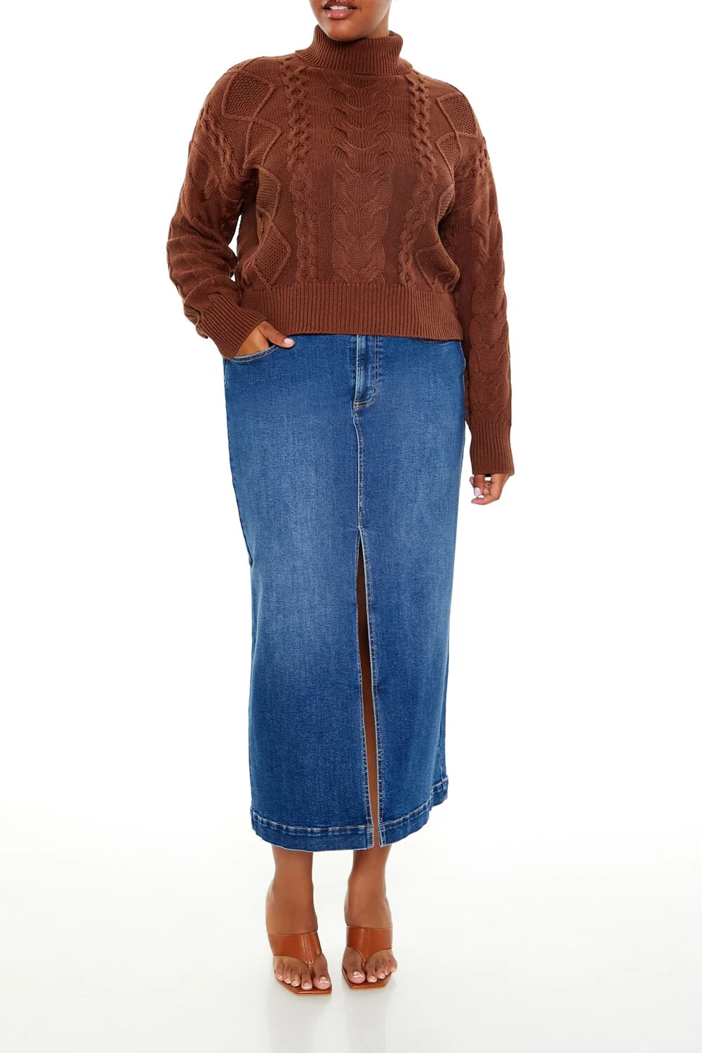 Plus Size Cable Knit Turtleneck Sweater - Image 2