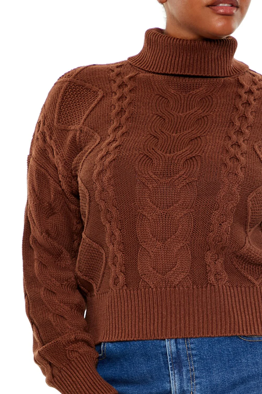 Plus Size Cable Knit Turtleneck Sweater - Image 3