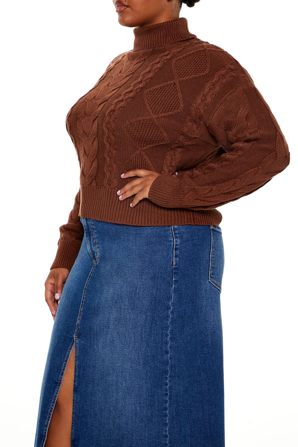 Plus Size Cable Knit Turtleneck Sweater - Image 4