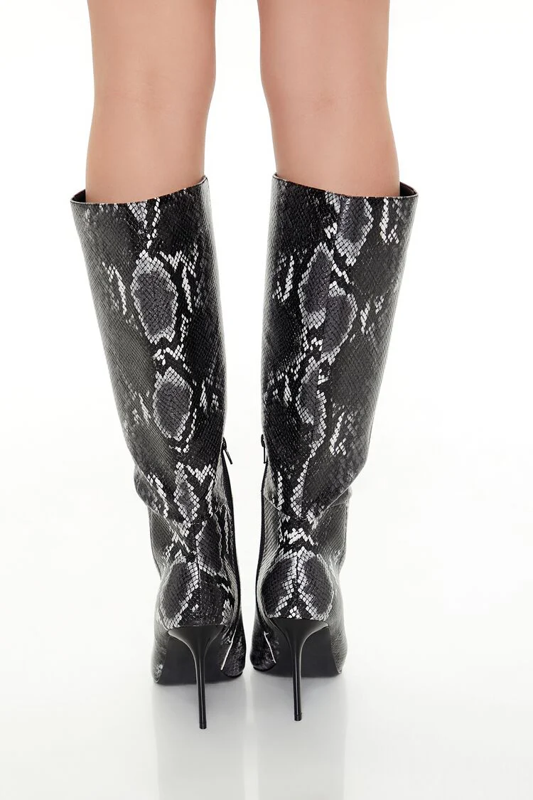 Faux Snake Knee-High Boots - Image 3