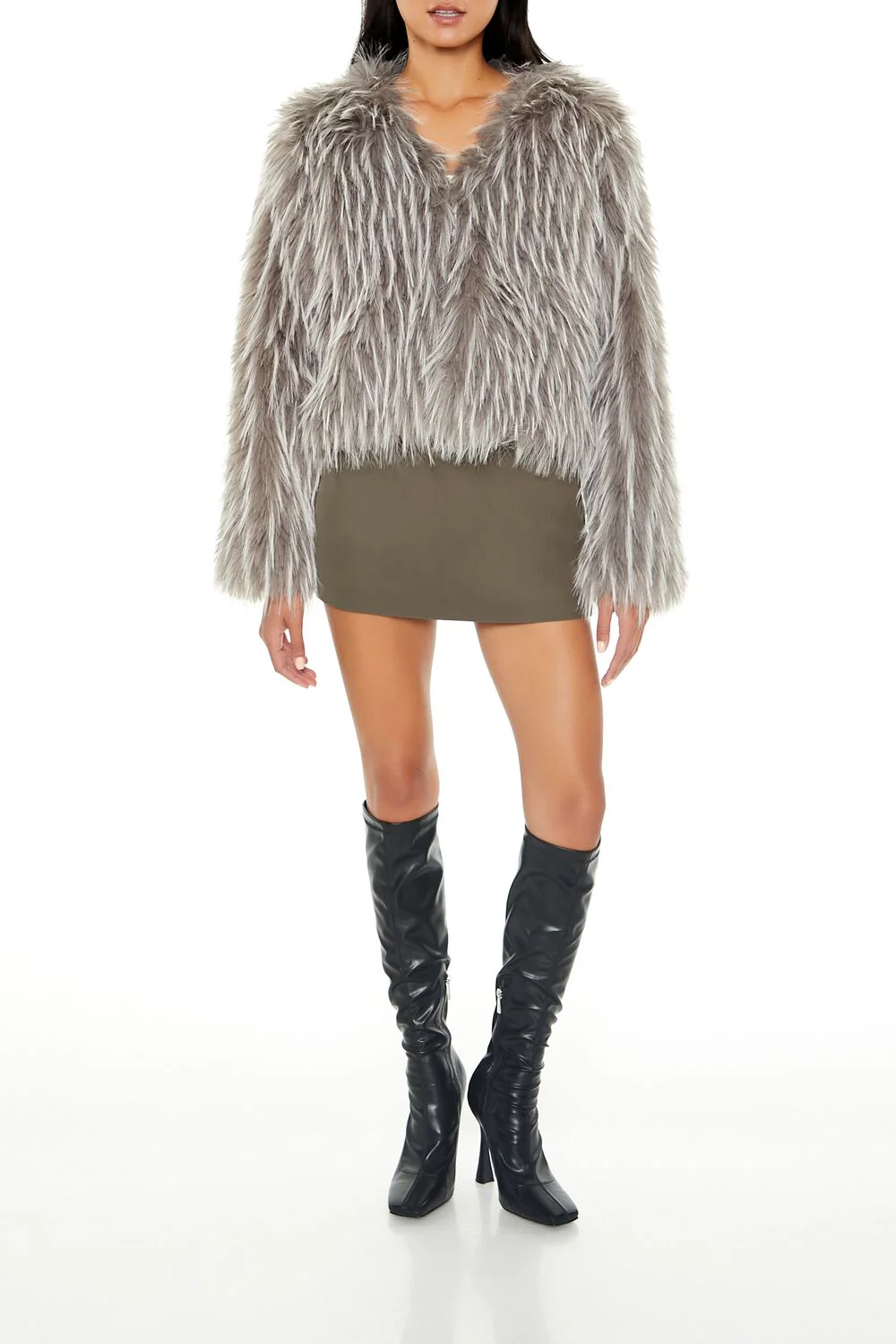 Cropped Faux Fur Coat - Image 2