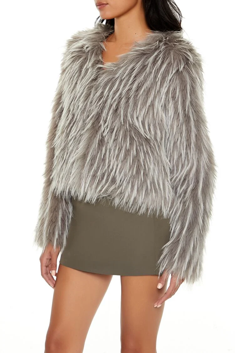 Cropped Faux Fur Coat - Image 4
