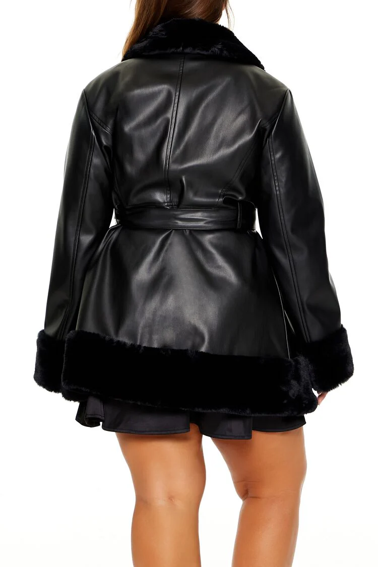 Plus Size Faux Fur-Trim Trench Coat - Image 5