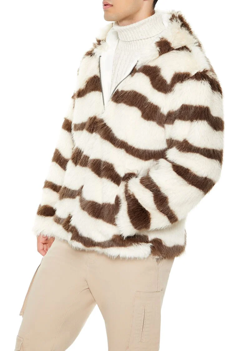 Striped Faux Fur Jacket - Image 4