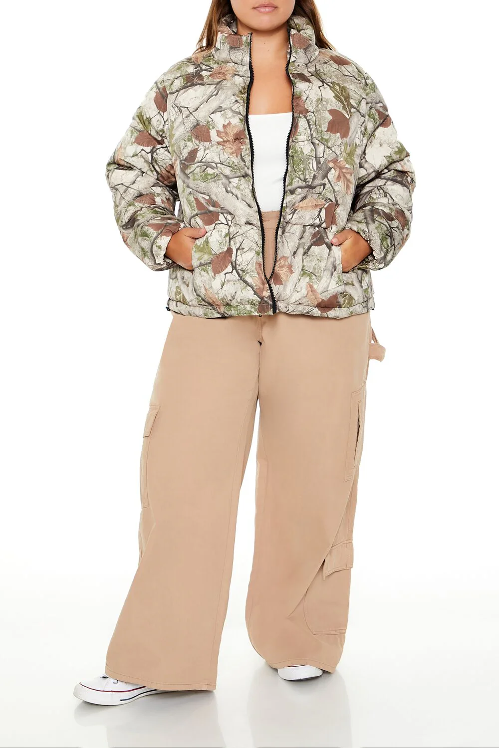 Plus Size Leaf Print Puffer Jacket - Image 2