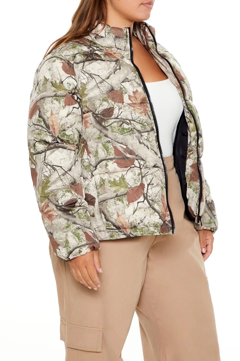 Plus Size Leaf Print Puffer Jacket - Image 4
