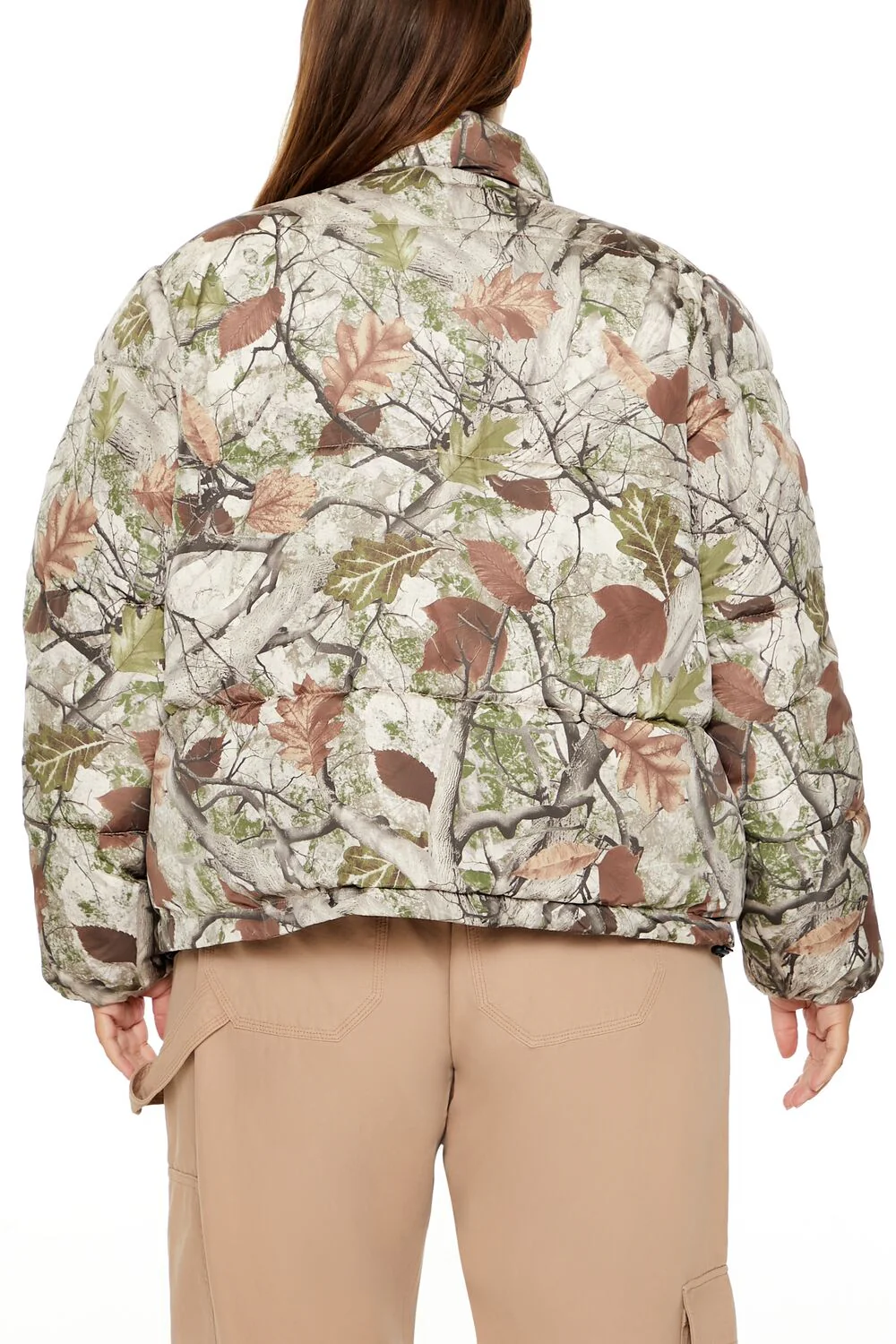 Plus Size Leaf Print Puffer Jacket - Image 5