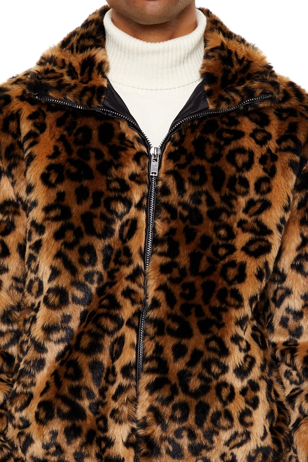 Faux Fur Leopard Zip-Up Coat - Image 3