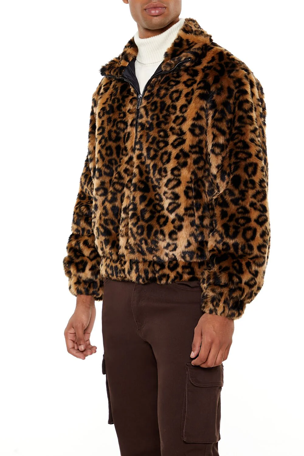 Faux Fur Leopard Zip-Up Coat - Image 4