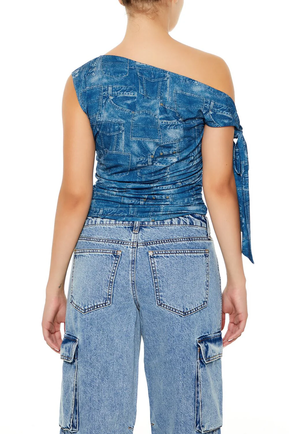 Denim Print Off-the-Shoulder Top - Image 5