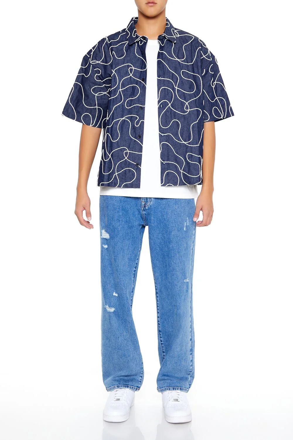 Cropped Chain-Stitched Embroidered Shirt - Image 2