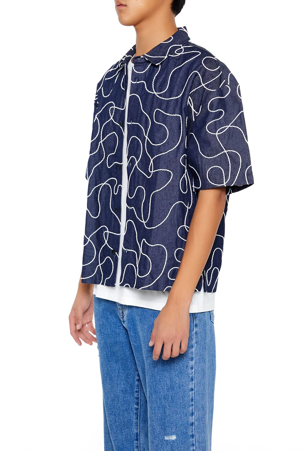 Cropped Chain-Stitched Embroidered Shirt - Image 3