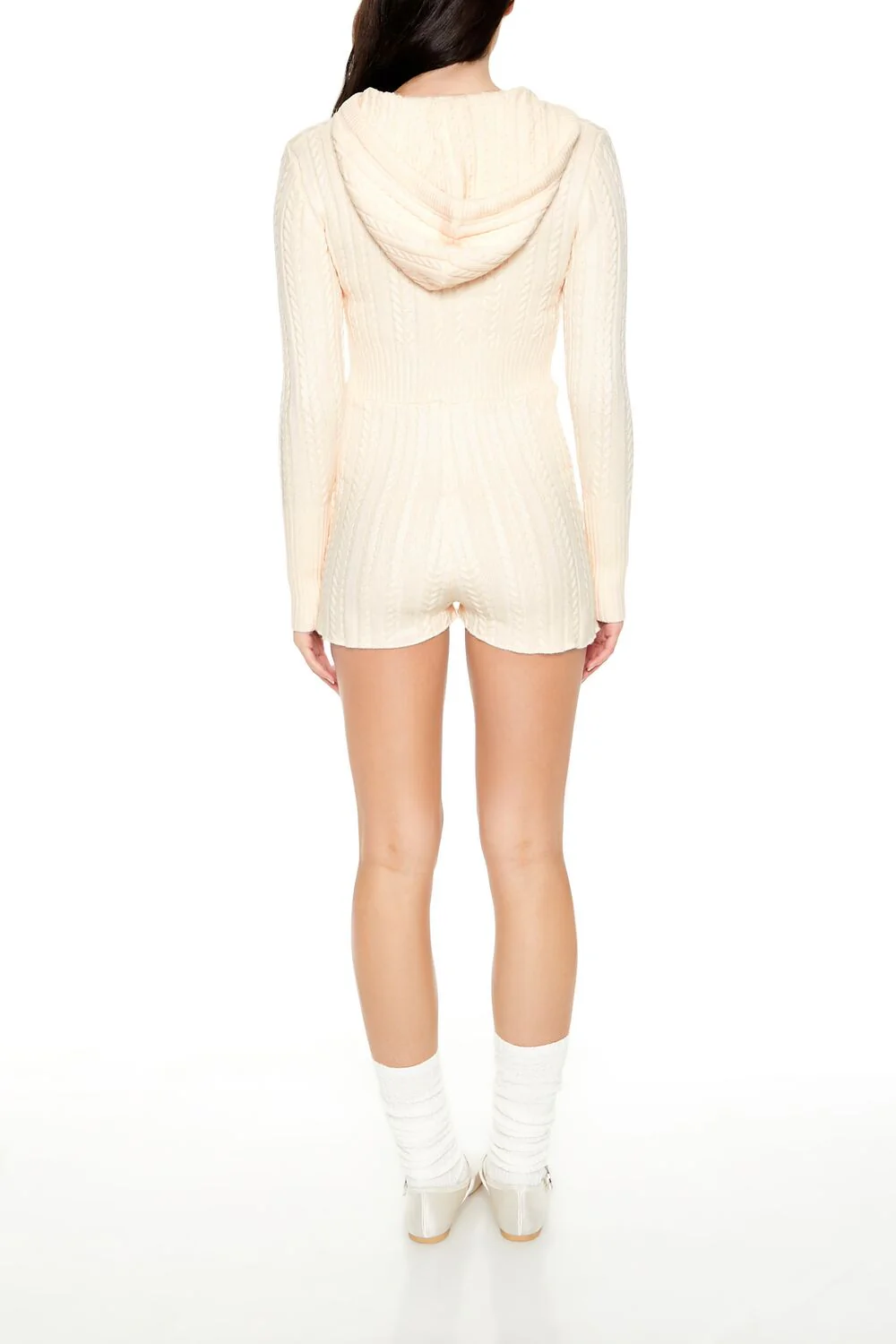 Hooded Cable Knit Zip-Up Romper - Image 5