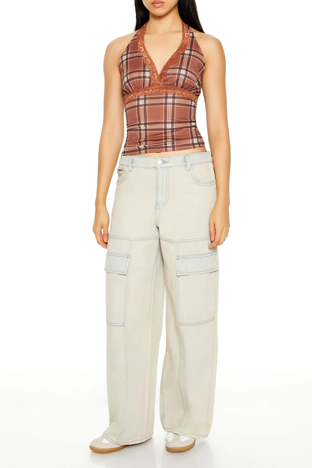 Mesh Plaid Halter Top - Image 2
