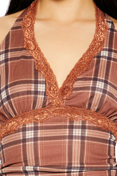 Mesh Plaid Halter Top - Image 3