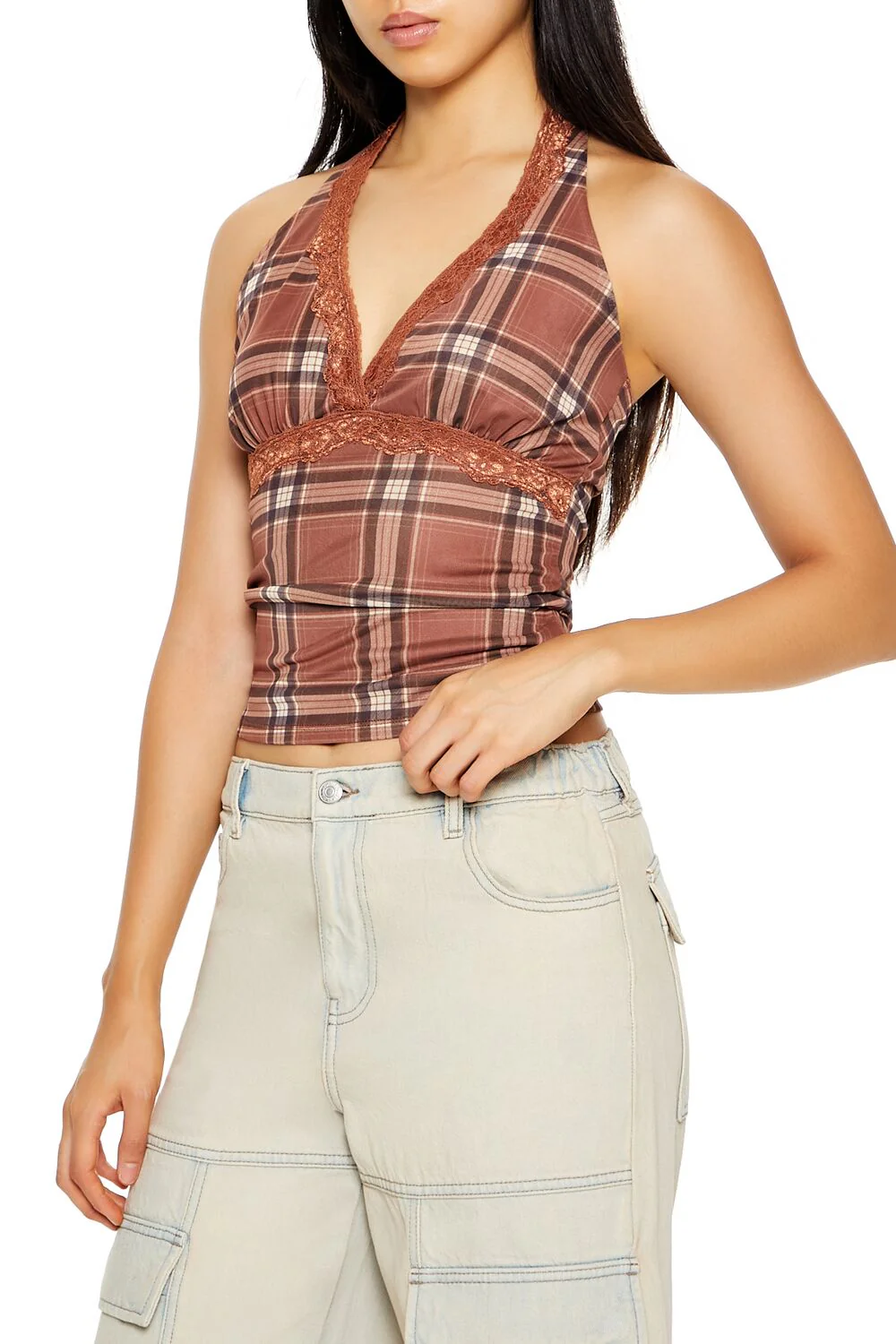 Mesh Plaid Halter Top - Image 4
