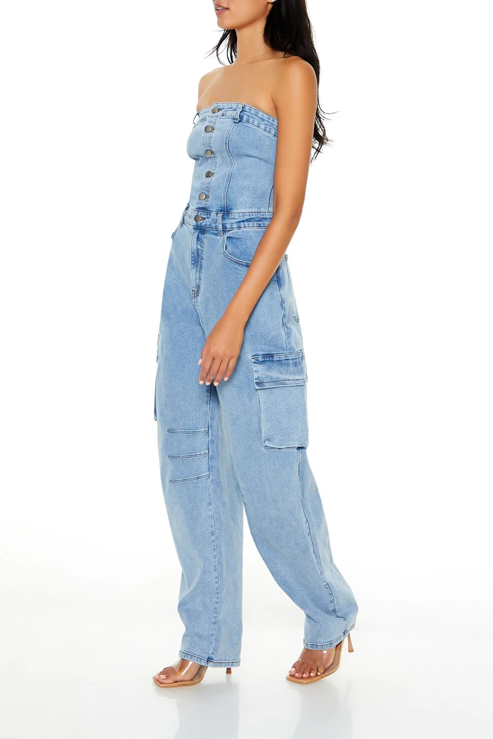 Strapless Denim Cargo Jumpsuit - Image 3