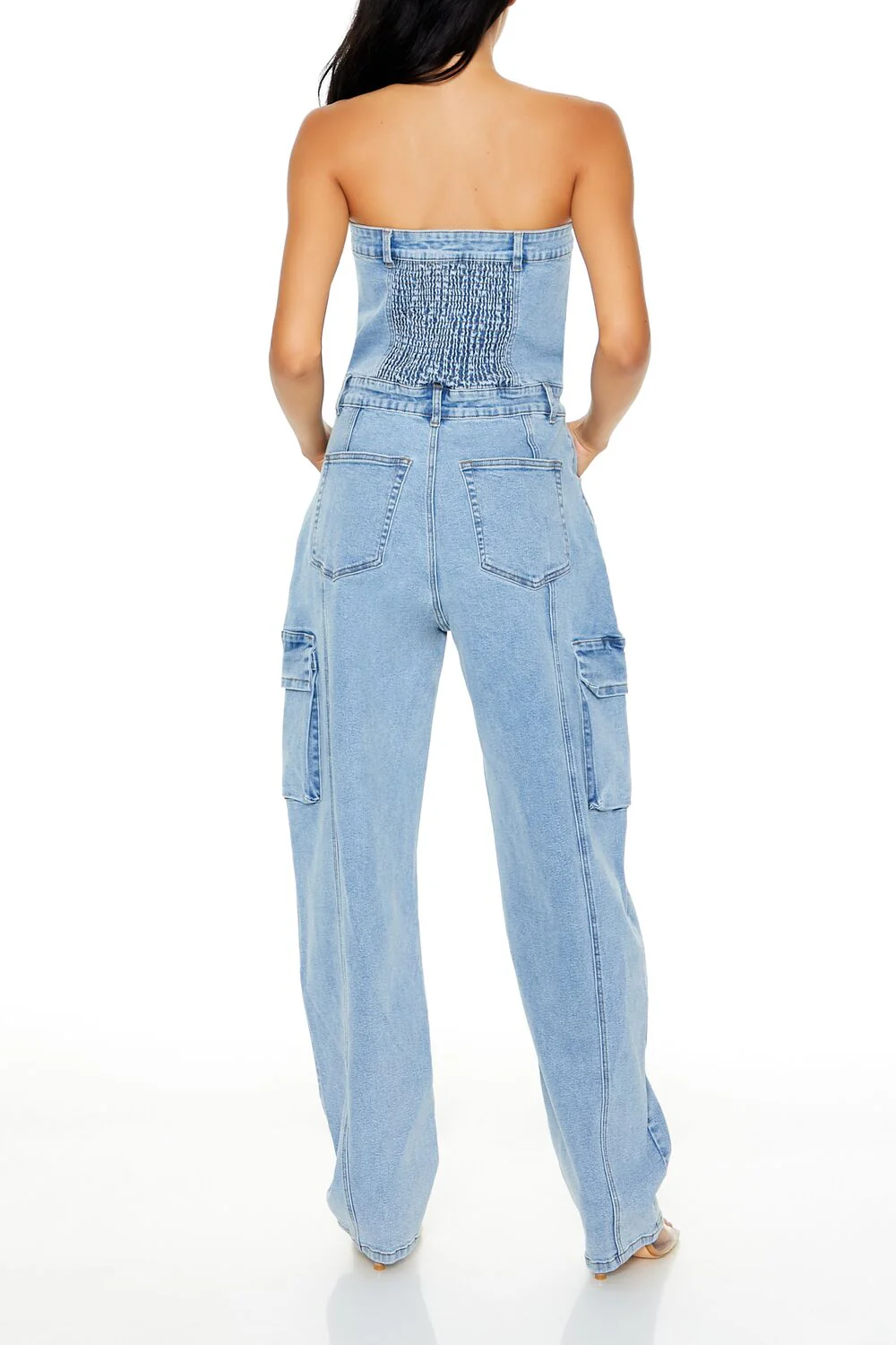Strapless Denim Cargo Jumpsuit - Image 4