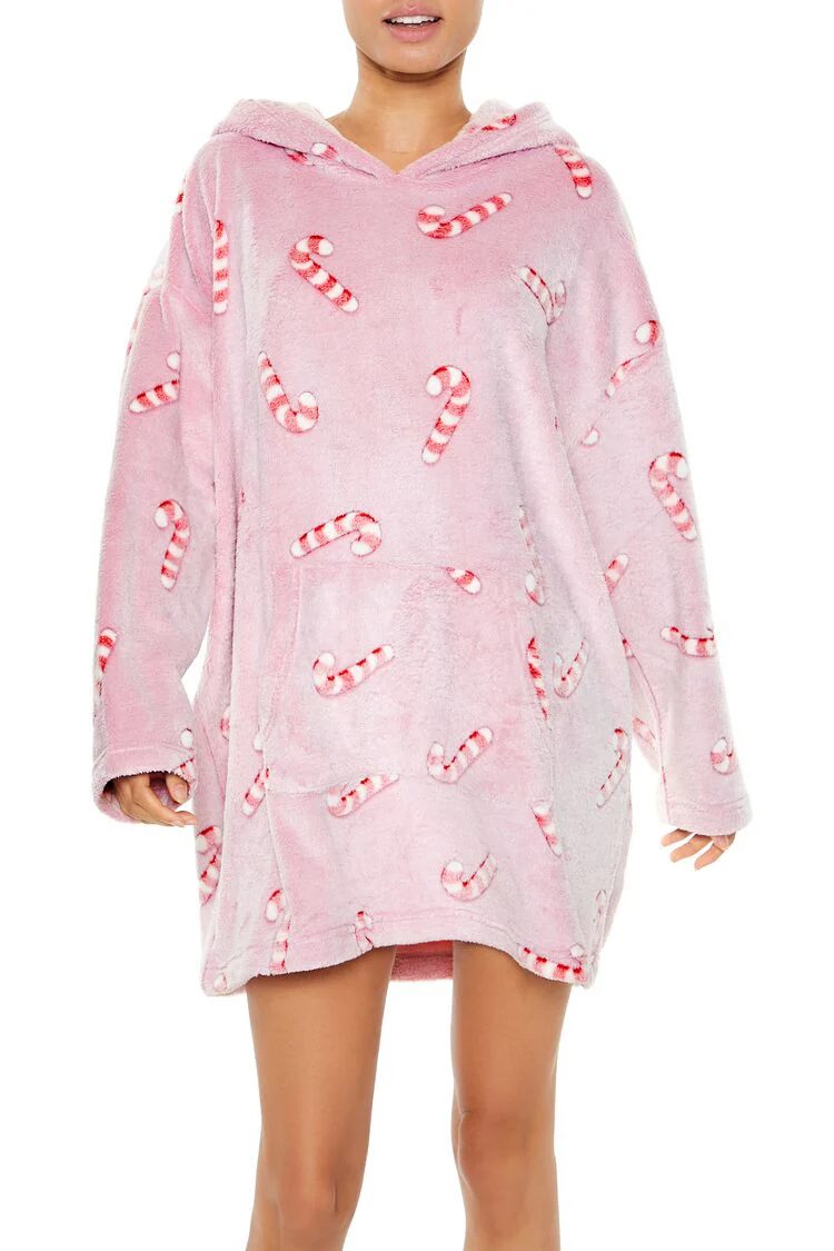 Candy Cane Pajama Hoodie Dress - Image 2
