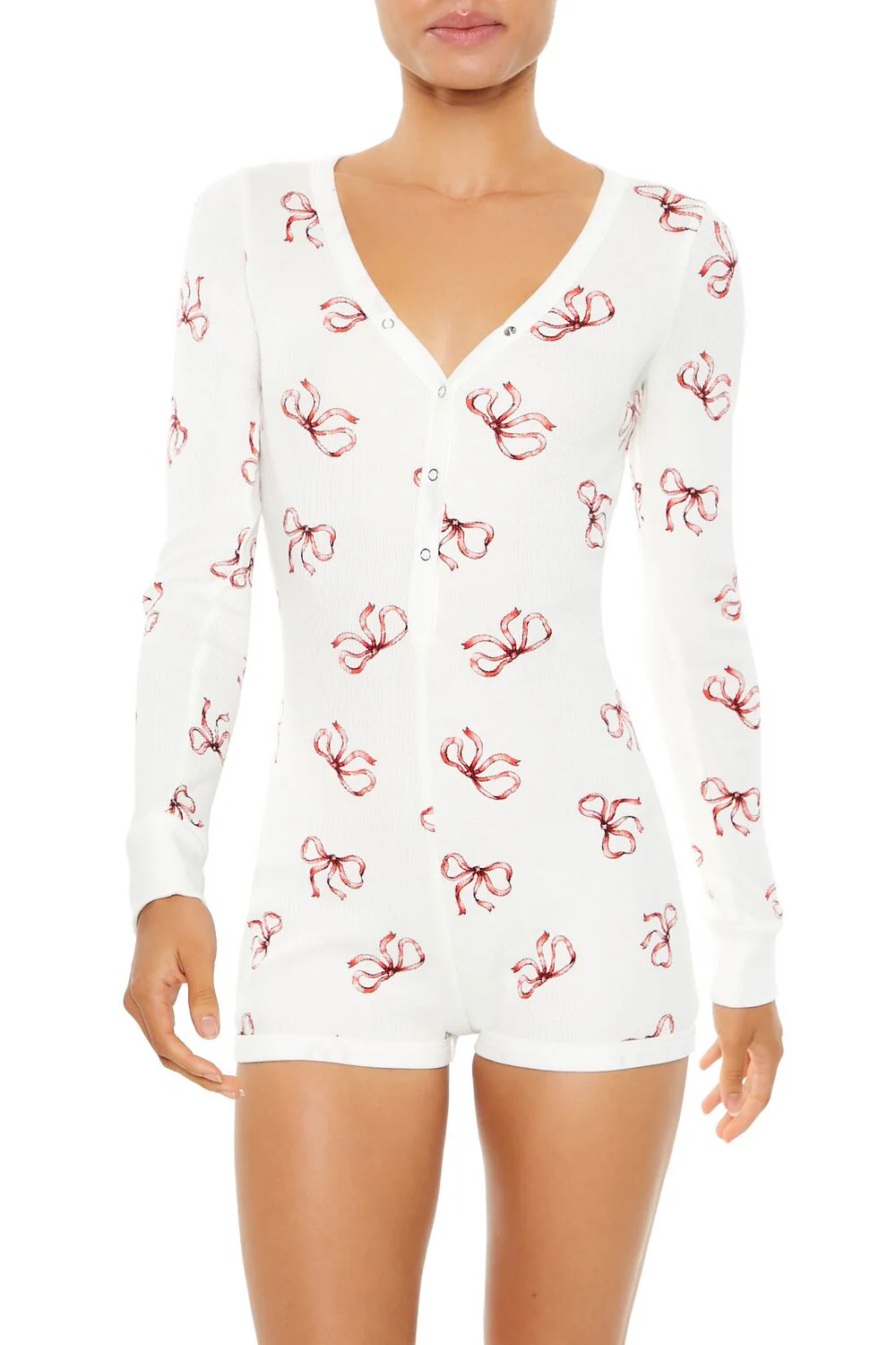 Fitted Bow Pajama Romper - Image 2