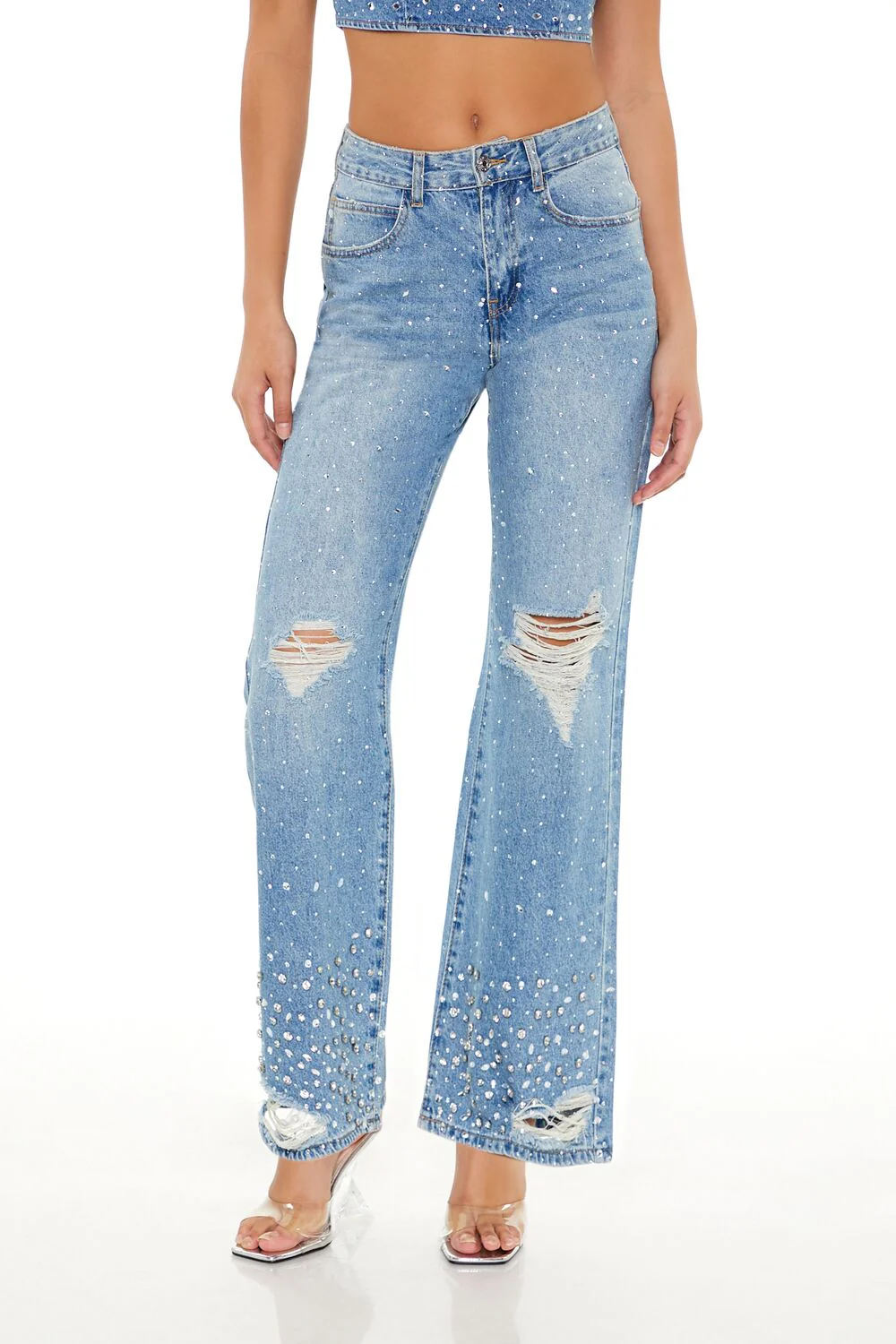 Rhinestone High-Rise Flare Jeans - Image 2