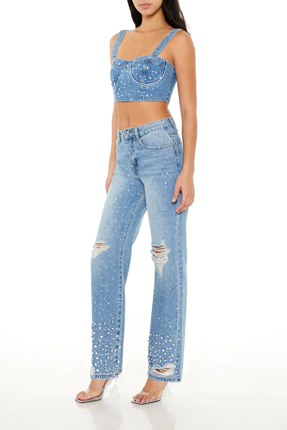 Rhinestone High-Rise Flare Jeans - Image 3