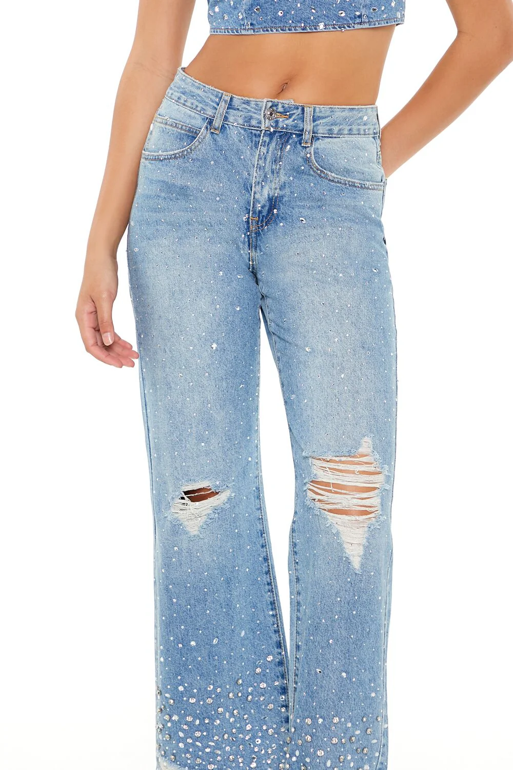 Rhinestone High-Rise Flare Jeans - Image 5