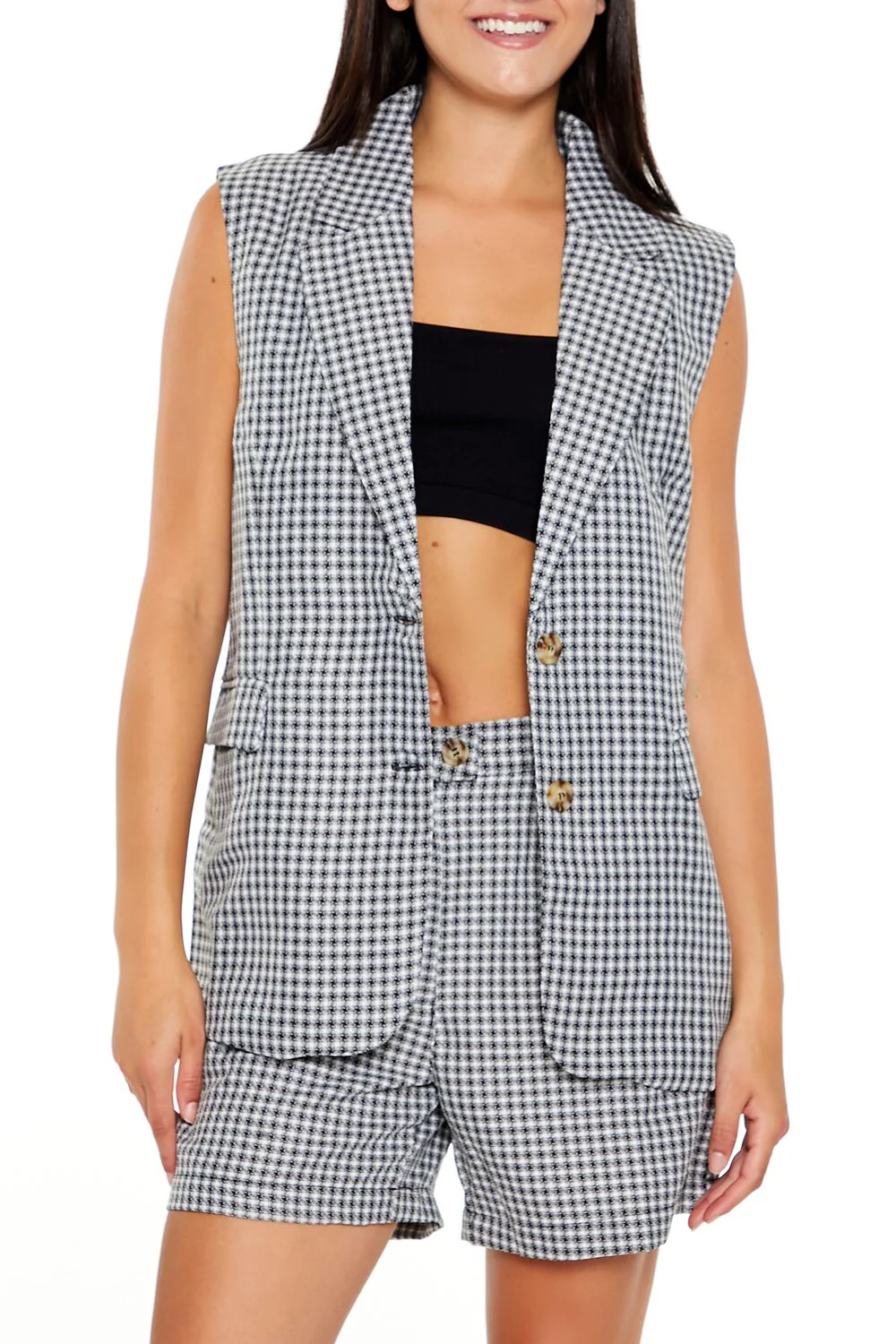 Tweed Plaid Vest & Shorts Set - Image 2