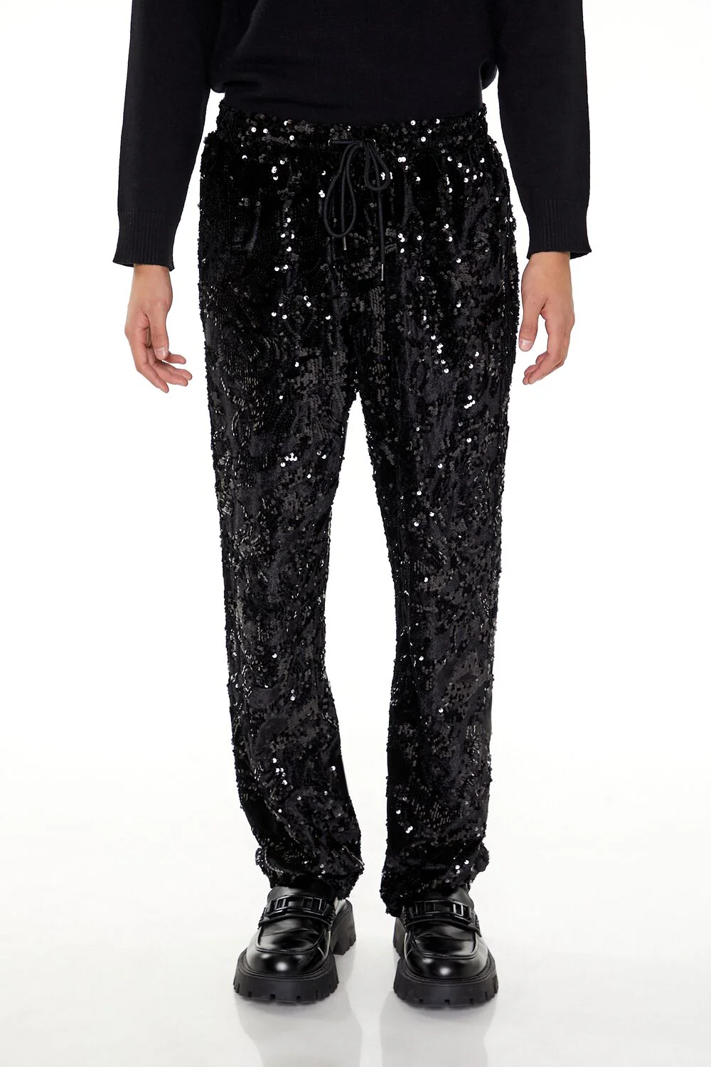Sequin Drawstring Straight Pants - Image 2