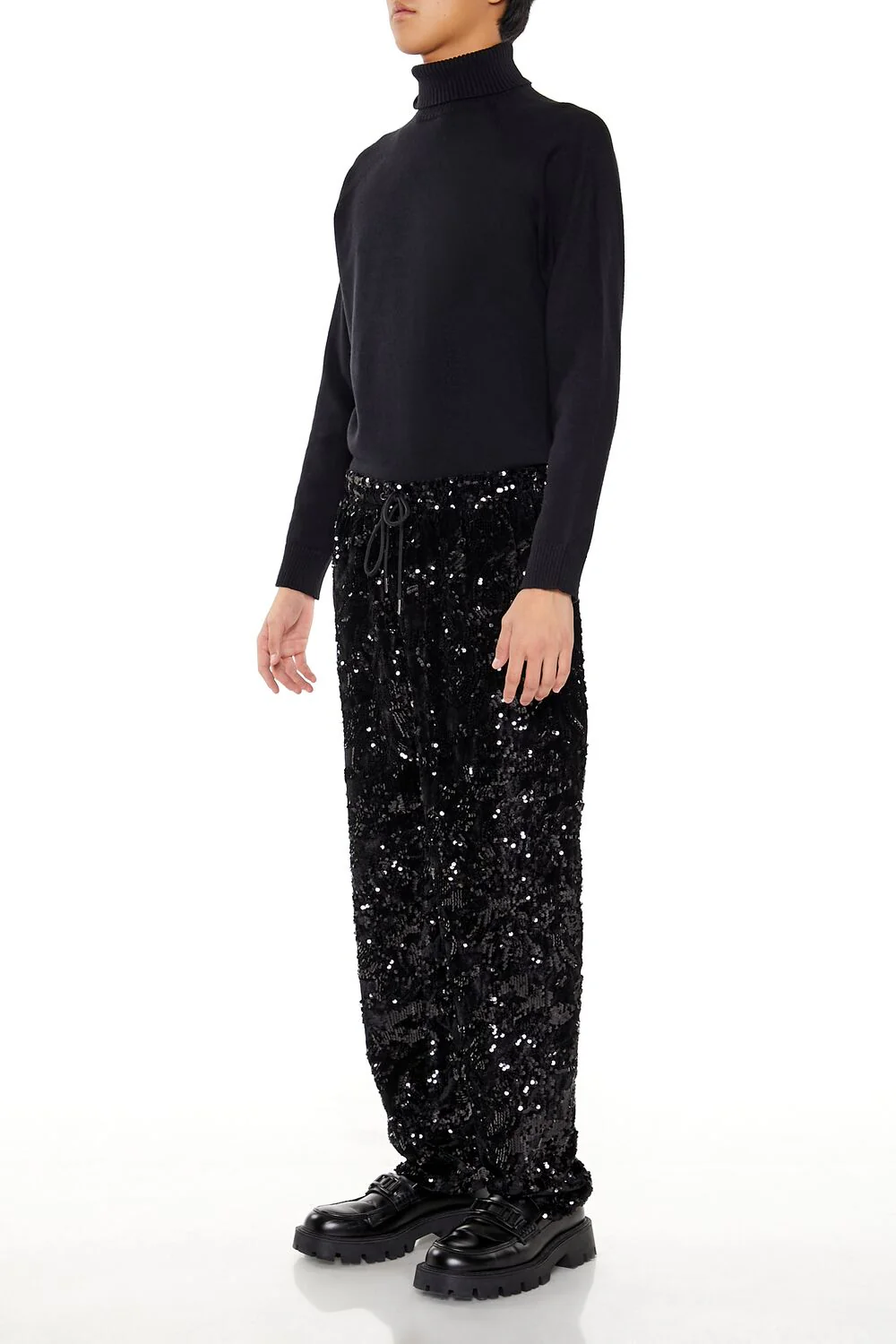 Sequin Drawstring Straight Pants - Image 3