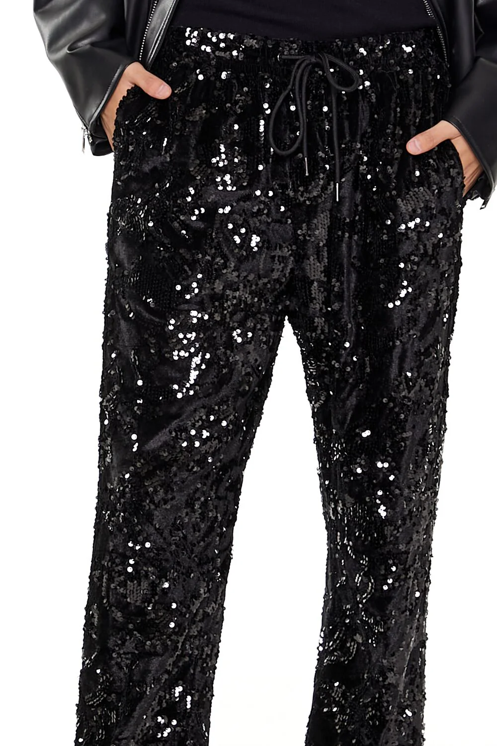 Sequin Drawstring Straight Pants - Image 5