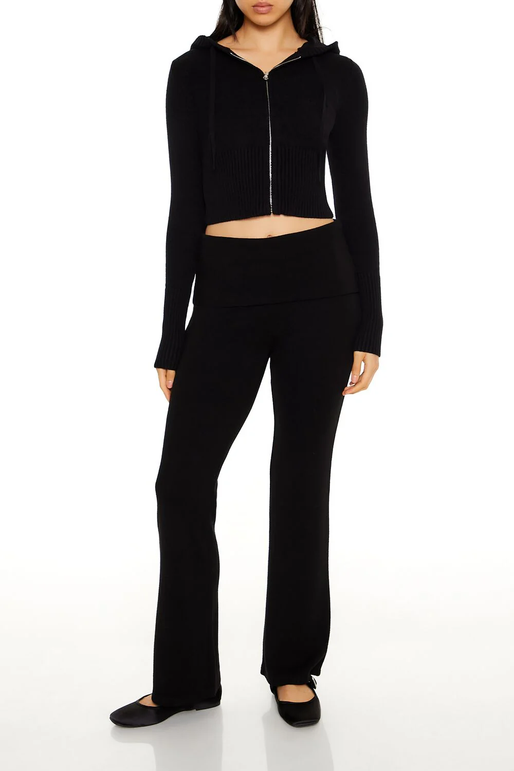 Hooded Cropped Zip-Up Sweater - Image 2