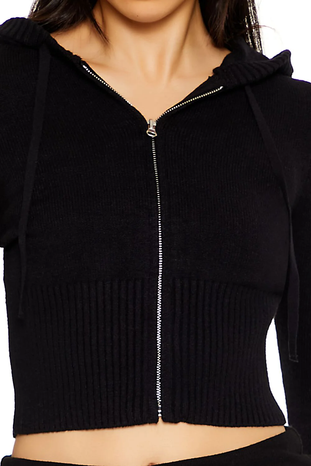 Hooded Cropped Zip-Up Sweater - Image 3