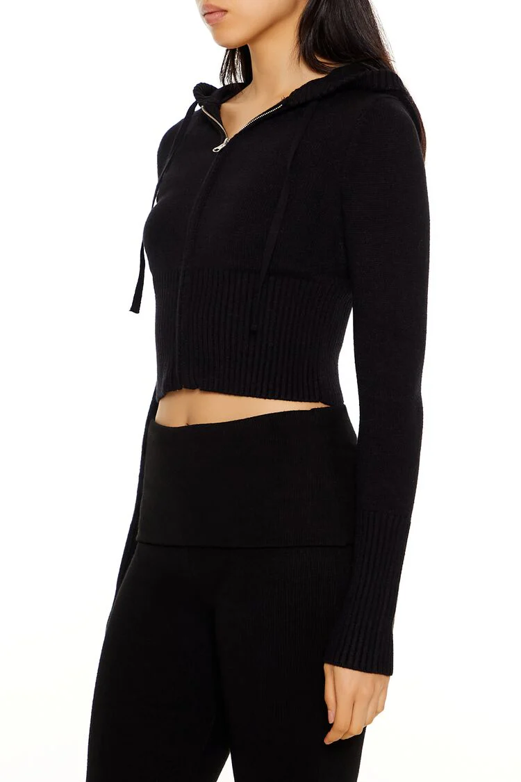 Hooded Cropped Zip-Up Sweater - Image 4