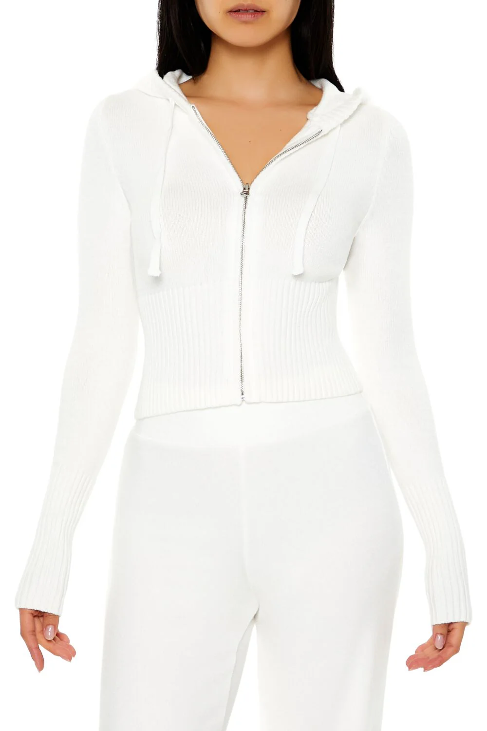 Hooded Cropped Zip-Up Sweater - Image 6