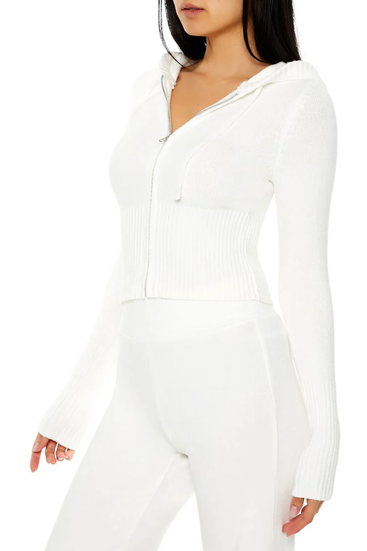 Hooded Cropped Zip-Up Sweater - Image 9
