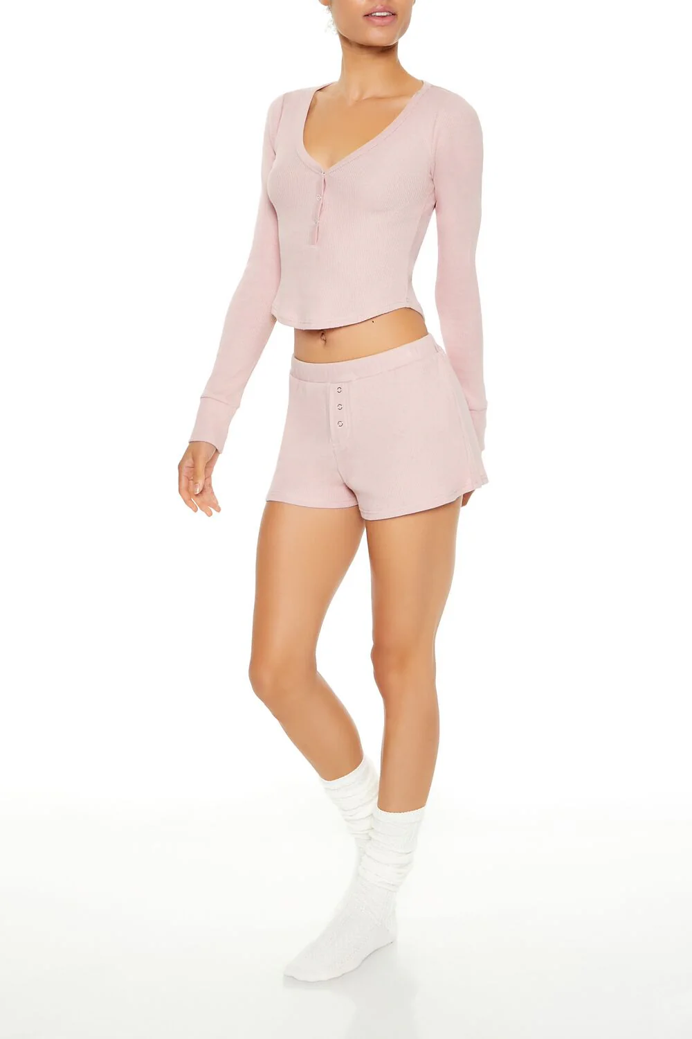 Henley Top & Shorts Pajama Set - Image 3