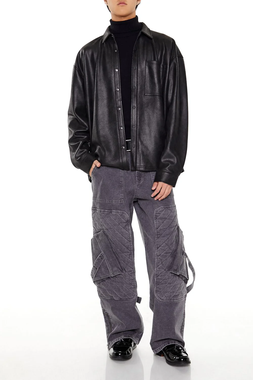 Faux Leather Button-Front Shirt - Image 2