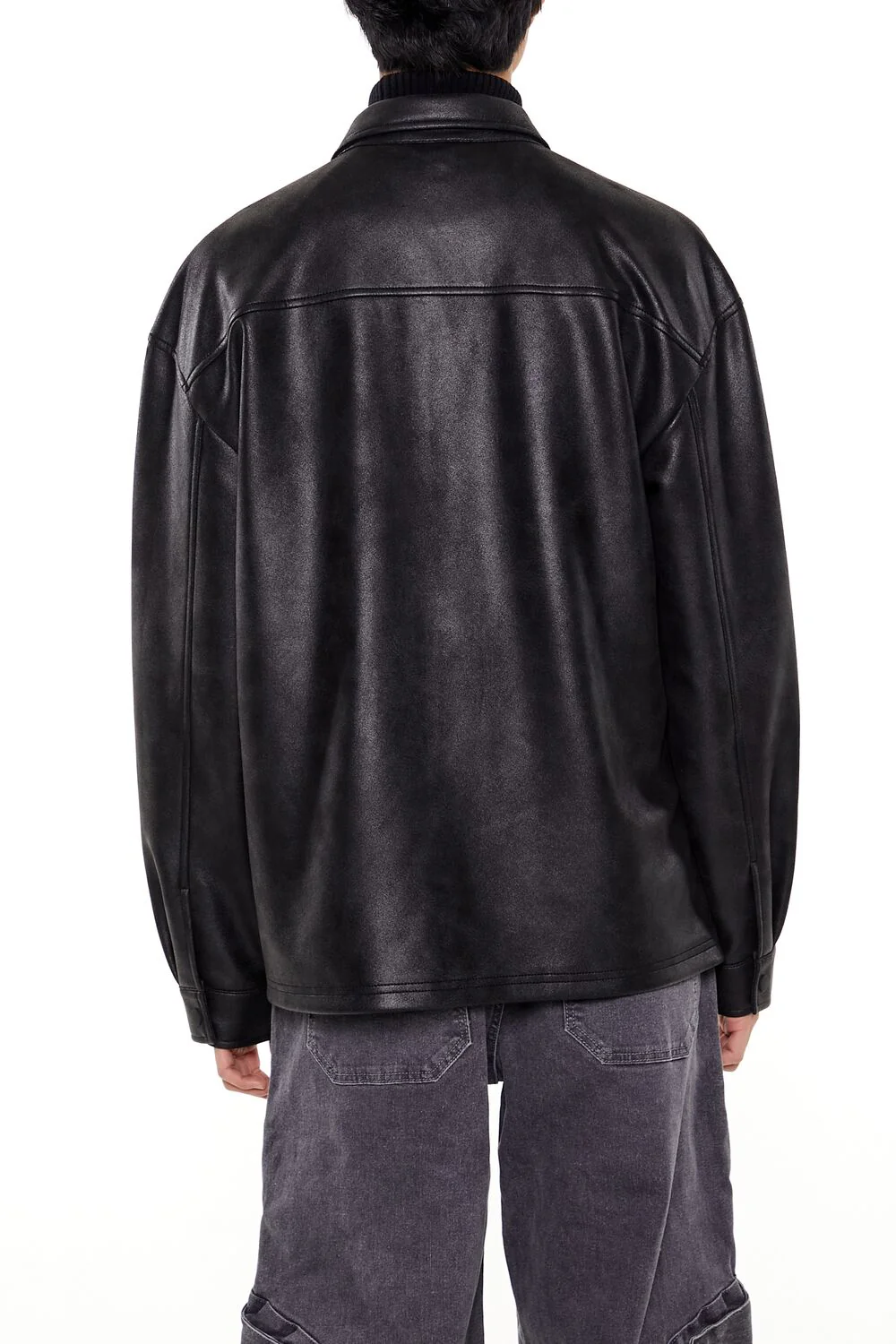 Faux Leather Button-Front Shirt - Image 5