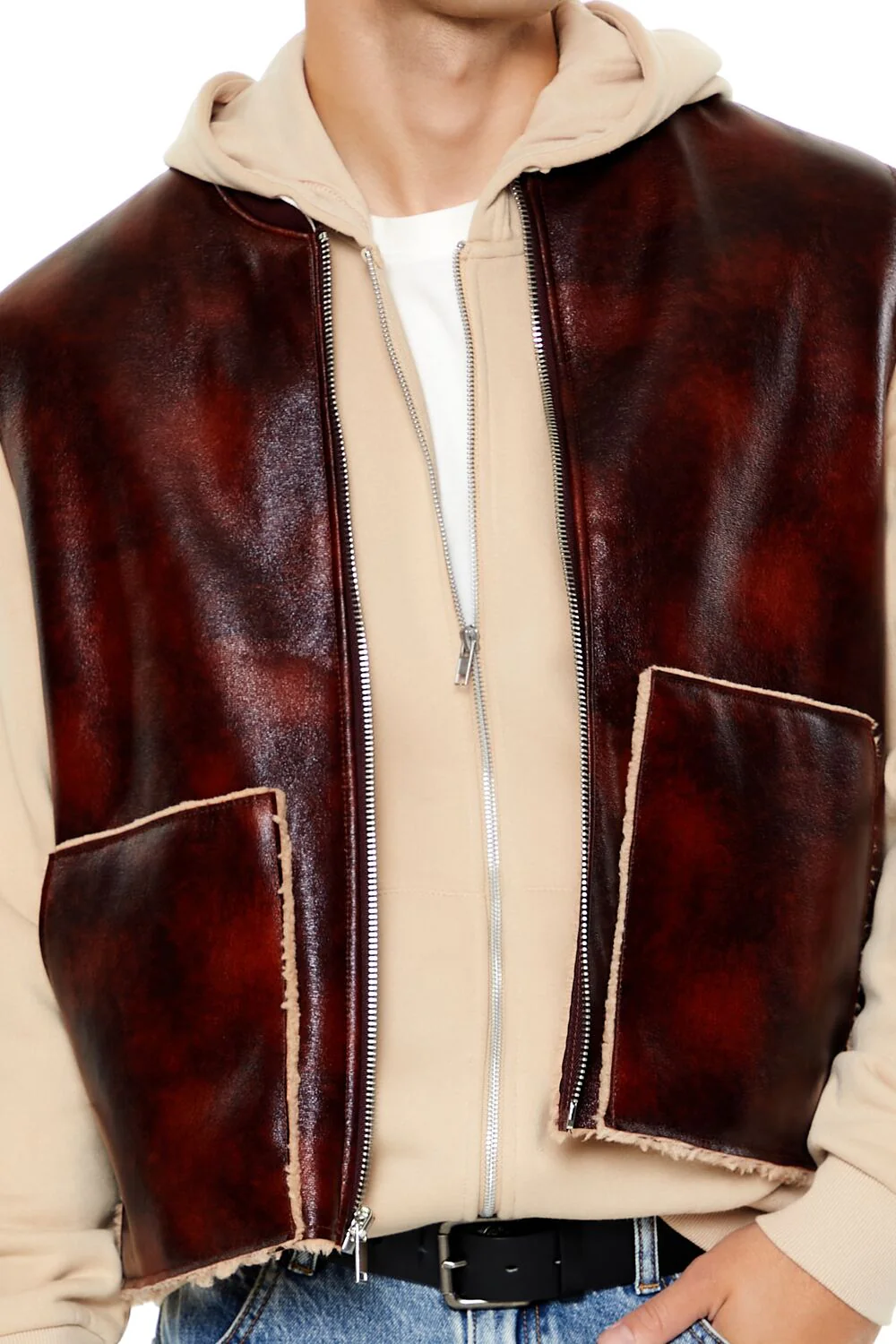 Faux Leather & Shearling Vest - Image 3