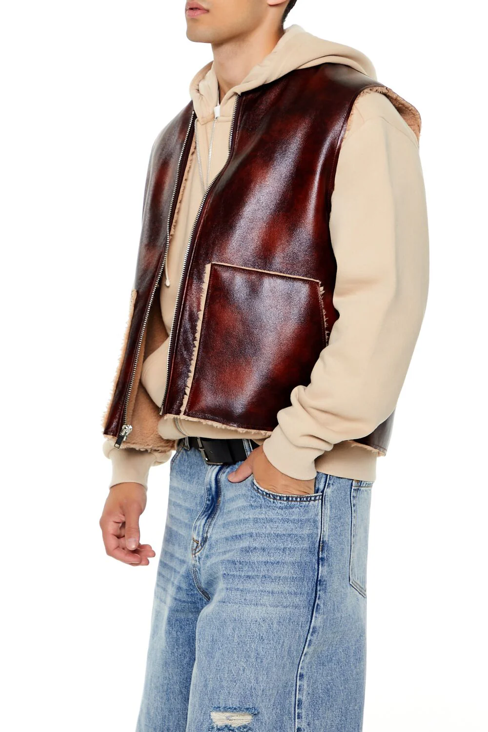 Faux Leather & Shearling Vest - Image 4