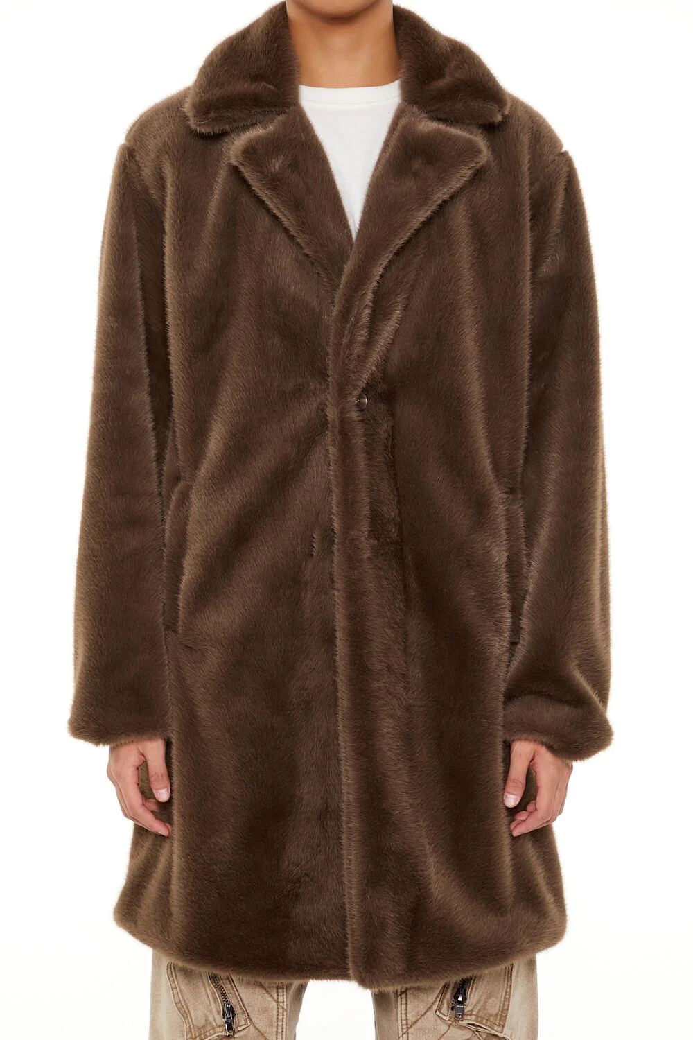 Notched Faux Fur Coat - Image 3